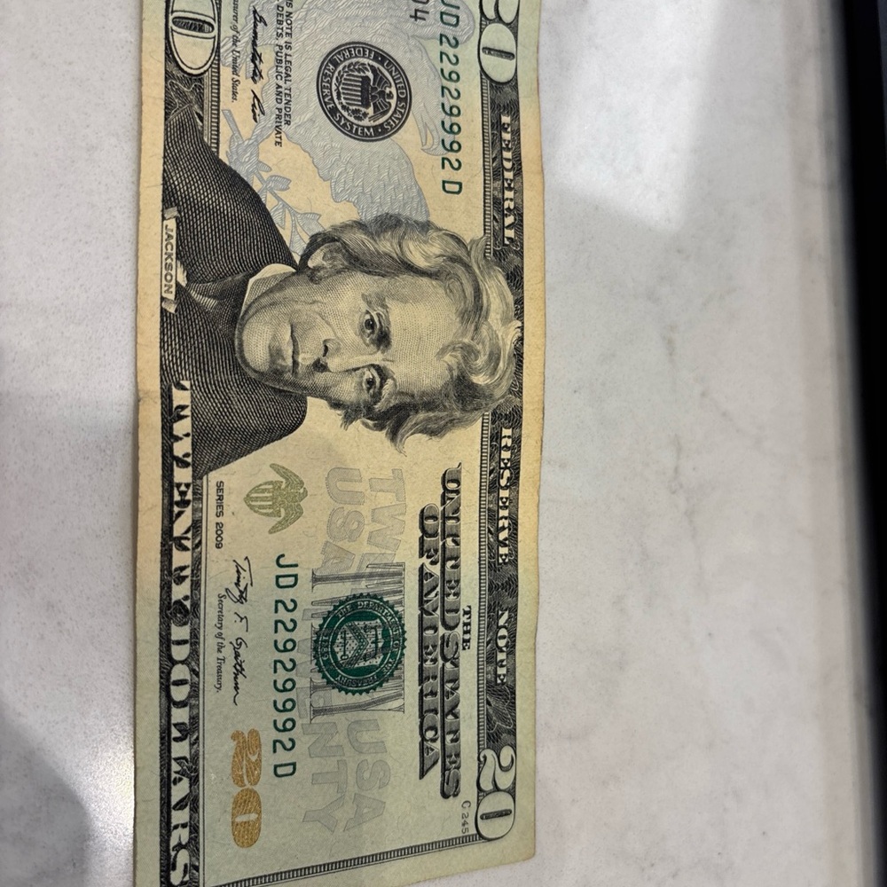 US Twenty Dollar Bill binary serial number fancy serial number